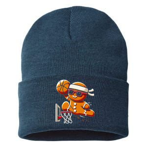 Gingerbread Man Playing Basketball Dunking Christmas Xmas Sustainable Knit Beanie