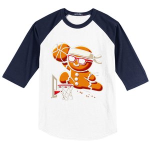 Gingerbread Man Playing Basketball Dunking Christmas Xmas Baseball Sleeve Shirt