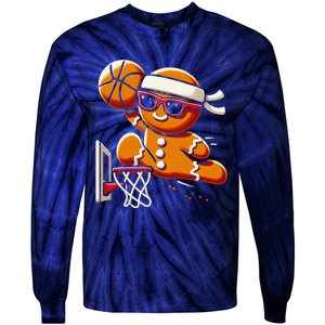 Gingerbread Man Playing Basketball Dunking Christmas Xmas Tie-Dye Long Sleeve Shirt