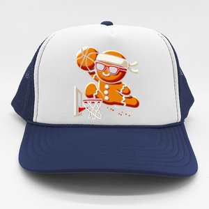 Gingerbread Man Playing Basketball Dunking Christmas Xmas Trucker Hat