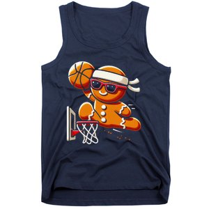 Gingerbread Man Playing Basketball Dunking Christmas Xmas Tank Top