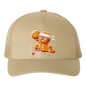 Gingerbread Man Playing Basketball Dunking Christmas Xmas Yupoong Adult 5-Panel Trucker Hat