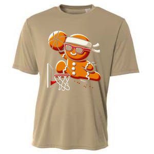 Gingerbread Man Playing Basketball Dunking Christmas Xmas Cooling Performance Crew T-Shirt