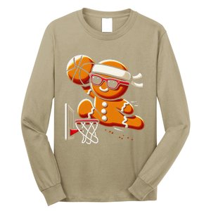 Gingerbread Man Playing Basketball Dunking Christmas Xmas Long Sleeve Shirt