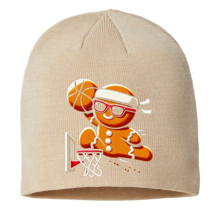 Gingerbread Man Playing Basketball Dunking Christmas Xmas Sustainable Beanie