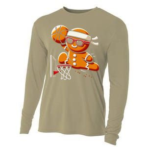 Gingerbread Man Playing Basketball Dunking Christmas Xmas Cooling Performance Long Sleeve Crew