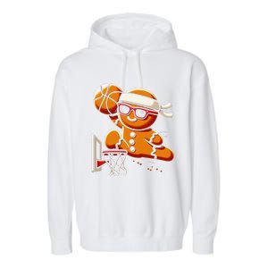 Gingerbread Man Playing Basketball Dunking Christmas Xmas Garment-Dyed Fleece Hoodie