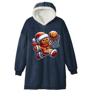 Gingerbread Man Playing Basketball Christmas Xmas Hooded Wearable Blanket