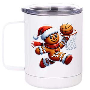 Gingerbread Man Playing Basketball Christmas Xmas 12 oz Stainless Steel Tumbler Cup