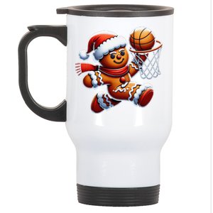 Gingerbread Man Playing Basketball Christmas Xmas Stainless Steel Travel Mug