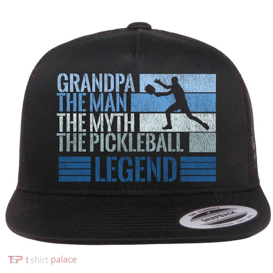 Grandpa Myth Pickleball Legend Vintage Blue Graphic Funny Gift Flatbill Hat