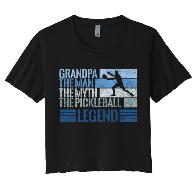 Grandpa Myth Pickleball Legend Vintage Blue Graphic Funny Gift Crop Top