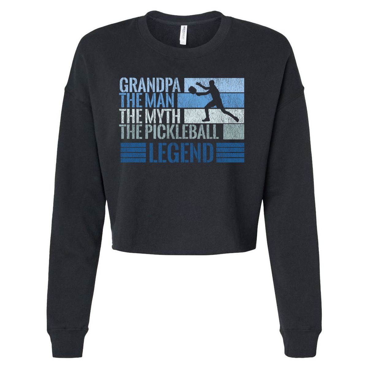 Grandpa Myth Pickleball Legend Vintage Blue Graphic Funny Gift Cropped Pullover Crew