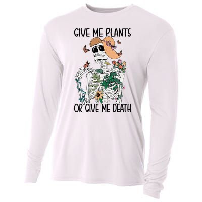 Give Me Plants Or Give Me Death Funny Halloween Skeleton Cooling Performance Long Sleeve Crew