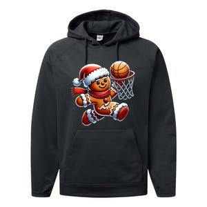 Gingerbread Man Playing Basketball Christmas Xmas Performance Fleece Hoodie