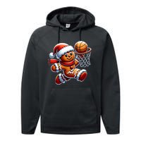 Gingerbread Man Playing Basketball Christmas Xmas Performance Fleece Hoodie