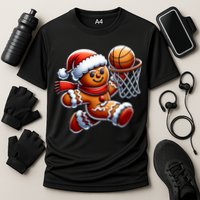 Gingerbread Man Playing Basketball Christmas Xmas Cooling Performance Crew T-Shirt