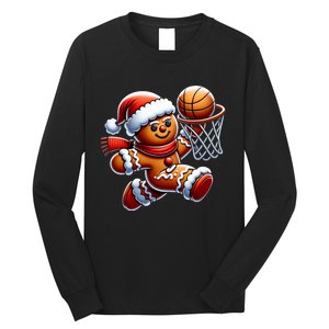 Gingerbread Man Playing Basketball Christmas Xmas Long Sleeve Shirt