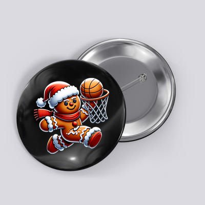 Gingerbread Man Playing Basketball Christmas Xmas Button