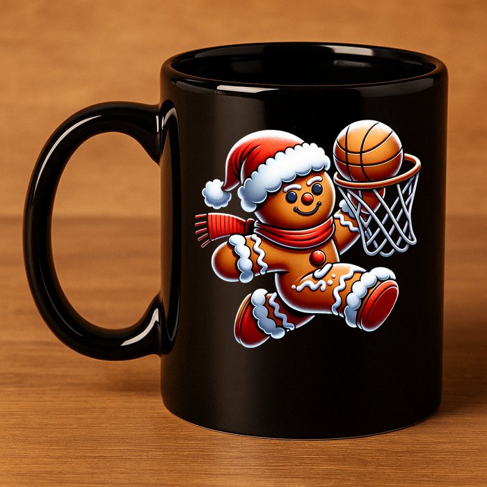 Gingerbread Man Playing Basketball Christmas Xmas 11oz C Handle Ceramic Mug