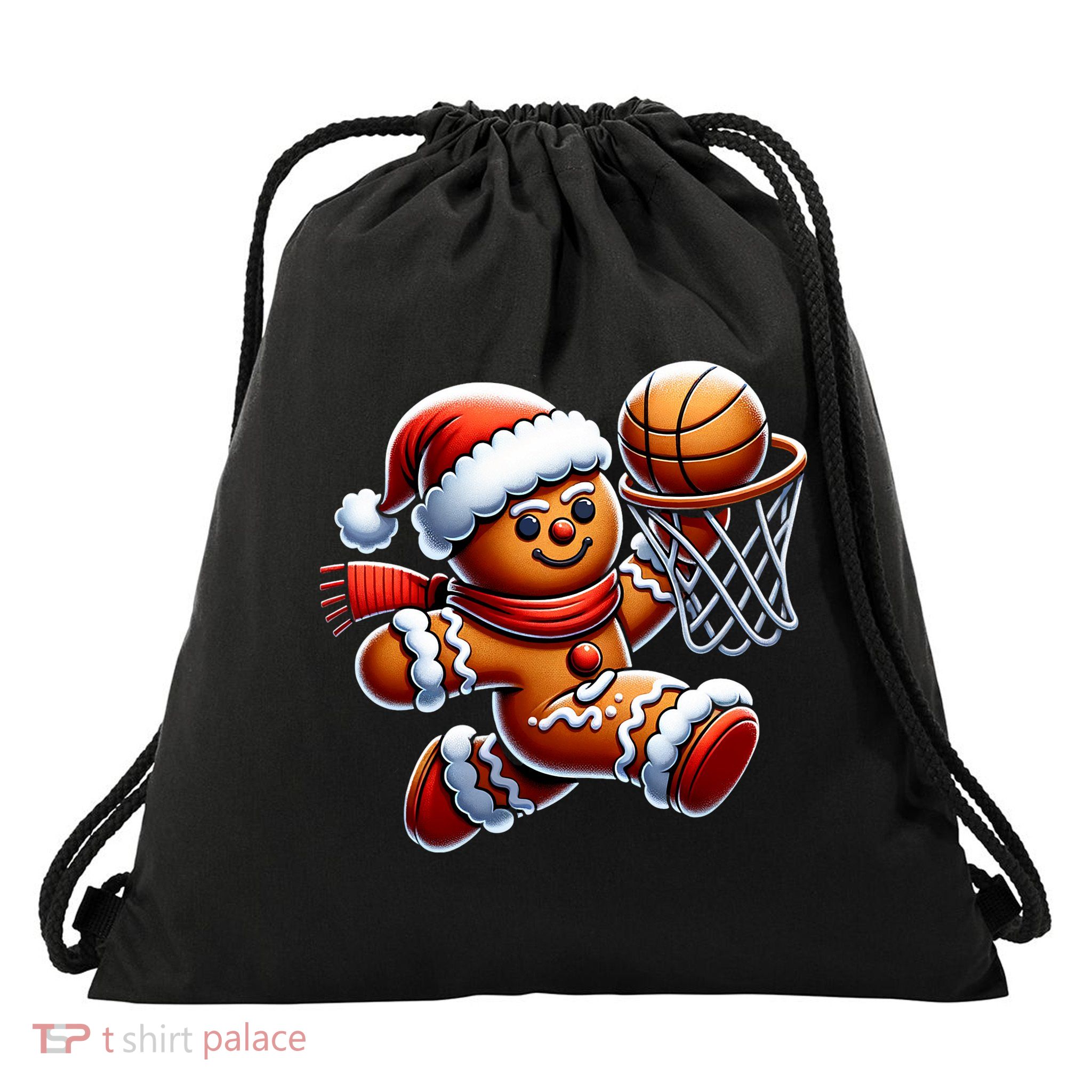 Gingerbread Man Playing Basketball Christmas Xmas Drawstring Bag