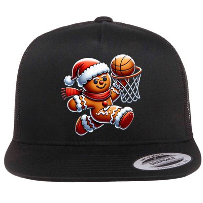 Gingerbread Man Playing Basketball Christmas Xmas Flatbill Hat