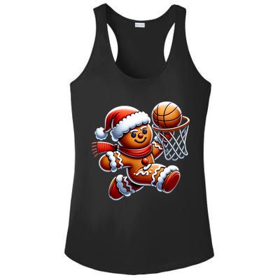Gingerbread Man Playing Basketball Christmas Xmas Ladies PosiCharge Competitor Racerback Tank