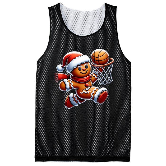 Gingerbread Man Playing Basketball Christmas Xmas Mesh Reversible Basketball Jersey Tank