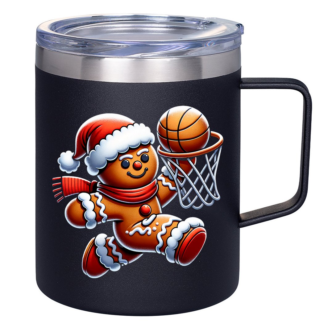 Gingerbread Man Playing Basketball Christmas Xmas 12oz Stainless Steel Coffee Mug