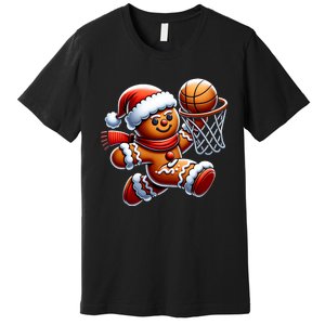 Gingerbread Man Playing Basketball Christmas Xmas Premium T-Shirt