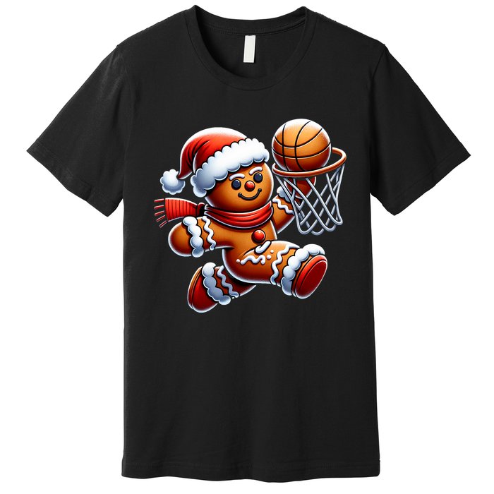 Gingerbread Man Playing Basketball Christmas Xmas Premium T-Shirt