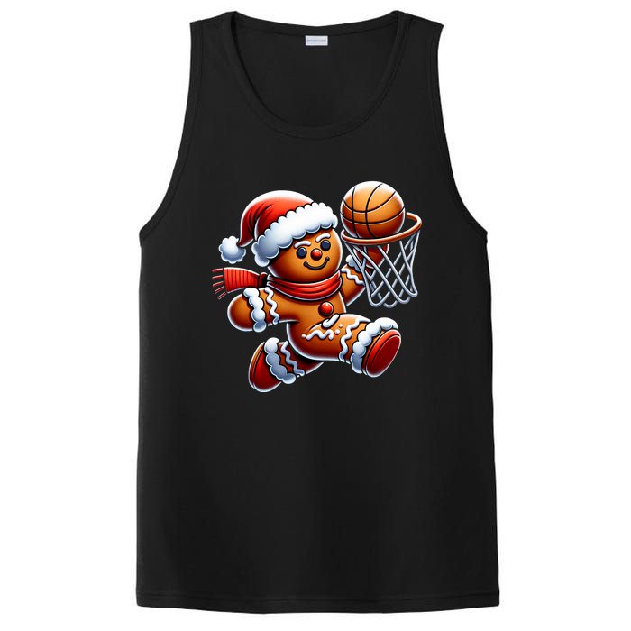 Gingerbread Man Playing Basketball Christmas Xmas PosiCharge Competitor Tank