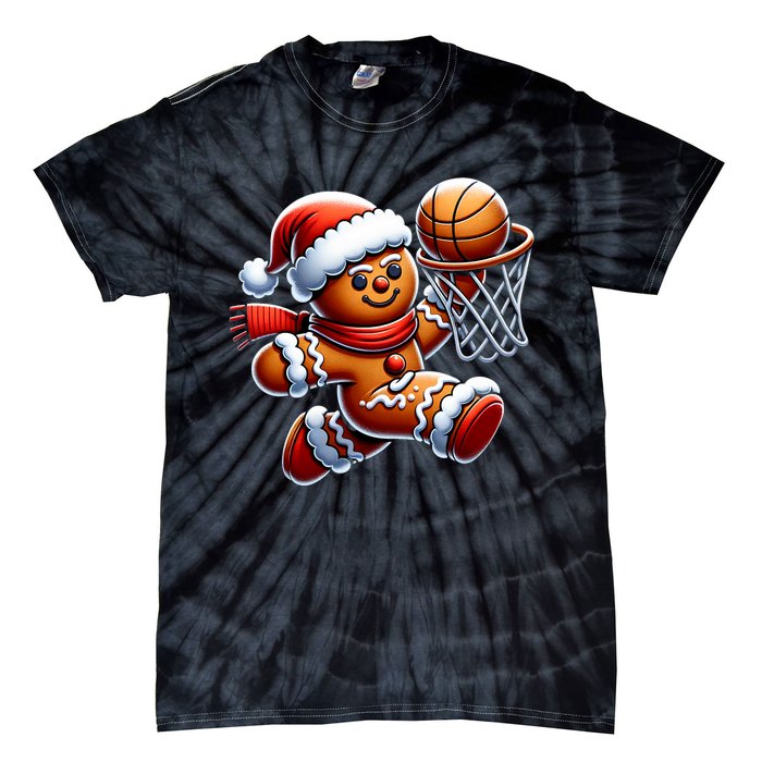 Gingerbread Man Playing Basketball Christmas Xmas Tie-Dye T-Shirt