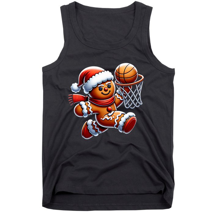 Gingerbread Man Playing Basketball Christmas Xmas Tank Top