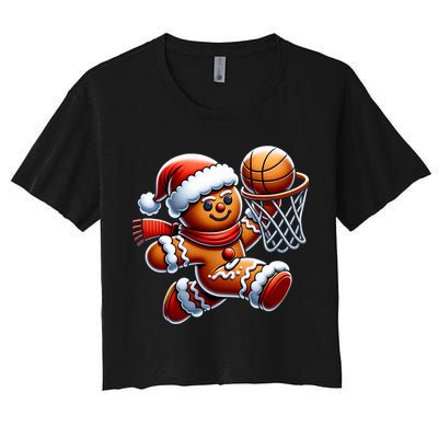 Gingerbread Man Playing Basketball Christmas Xmas Crop Top