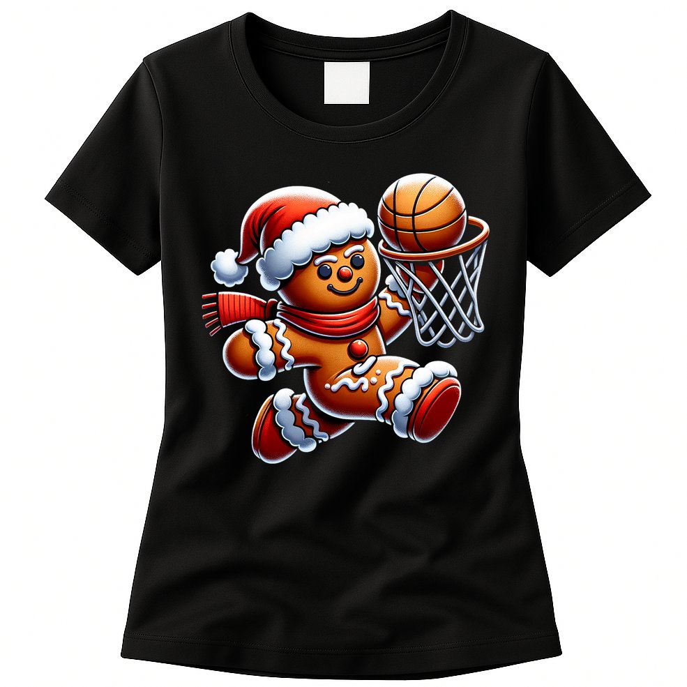 Gingerbread Man Playing Basketball Christmas Xmas Womens T-Shirt