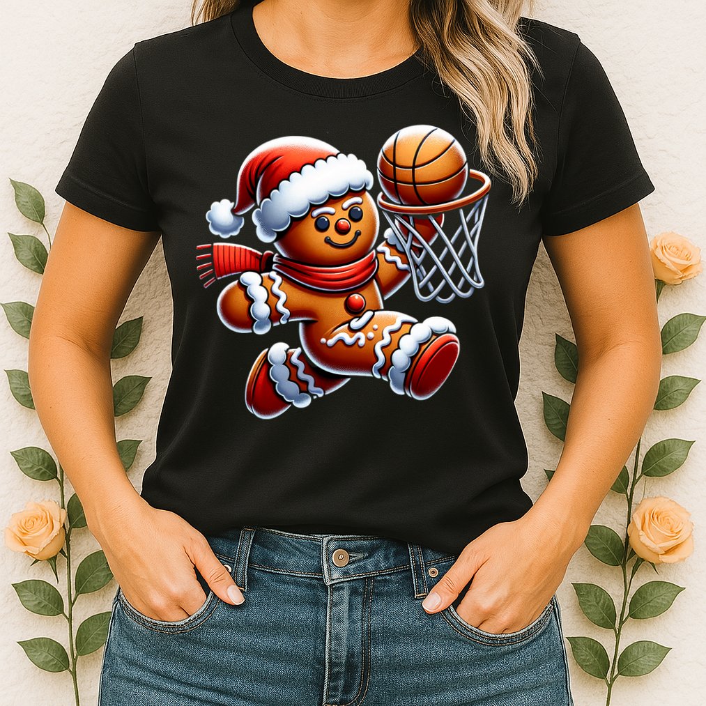Gingerbread Man Playing Basketball Christmas Xmas Womens T-Shirt