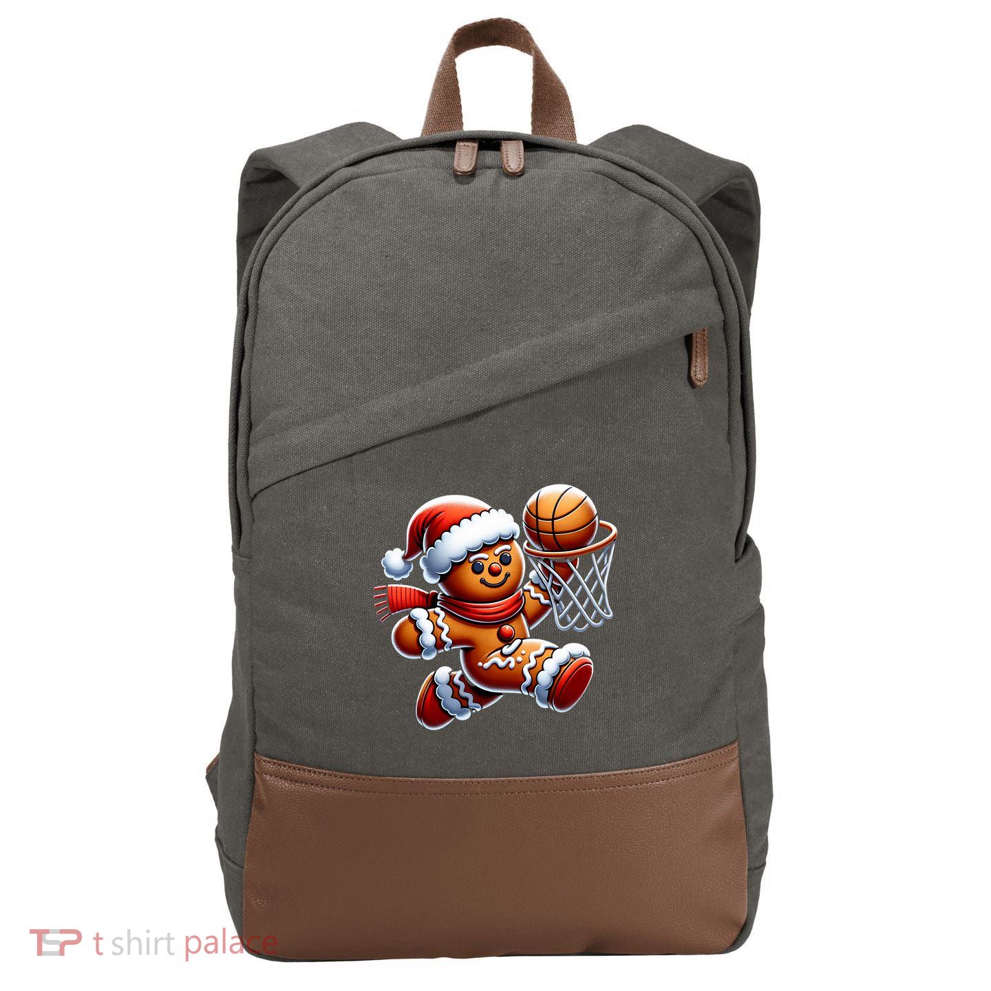 Gingerbread Man Playing Basketball Christmas Xmas Cotton Canvas Backpack