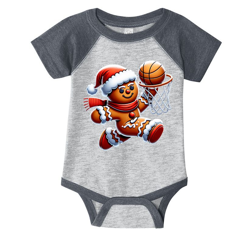 Gingerbread Man Playing Basketball Christmas Xmas Infant Baby Jersey Bodysuit