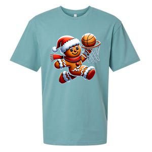 Gingerbread Man Playing Basketball Christmas Xmas Sueded Cloud Jersey T-Shirt