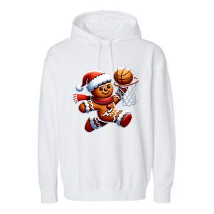 Gingerbread Man Playing Basketball Christmas Xmas Garment-Dyed Fleece Hoodie