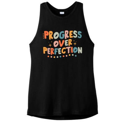 Growth Mindset Progress Over Perfection Back To School Retro Ladies PosiCharge Tri-Blend Wicking Tank