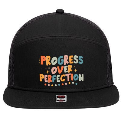 Growth Mindset Progress Over Perfection Back To School Retro 7 Panel Mesh Trucker Snapback Hat