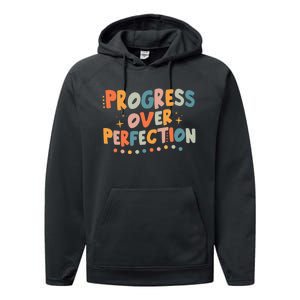 Growth Mindset Progress Over Perfection Back To School Retro Performance Fleece Hoodie