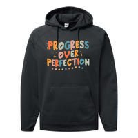 Growth Mindset Progress Over Perfection Back To School Retro Performance Fleece Hoodie