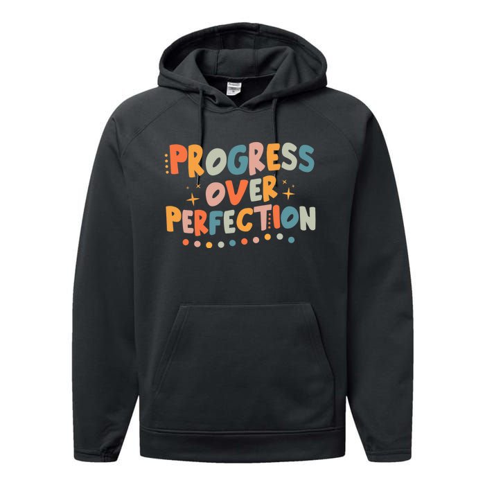 Growth Mindset Progress Over Perfection Back To School Retro Performance Fleece Hoodie