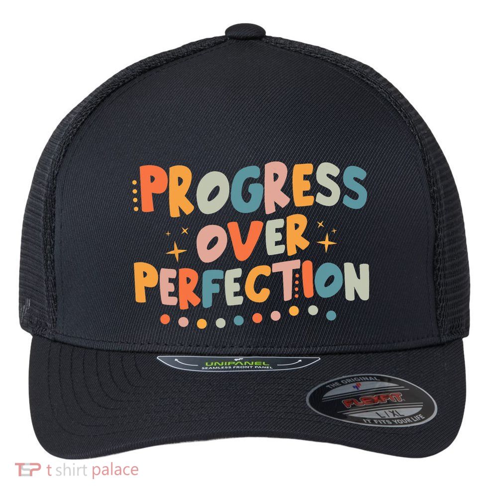 Growth Mindset Progress Over Perfection Back To School Retro Flexfit Unipanel Trucker Cap