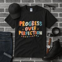 Growth Mindset Progress Over Perfection Back To School Retro Tall T-Shirt