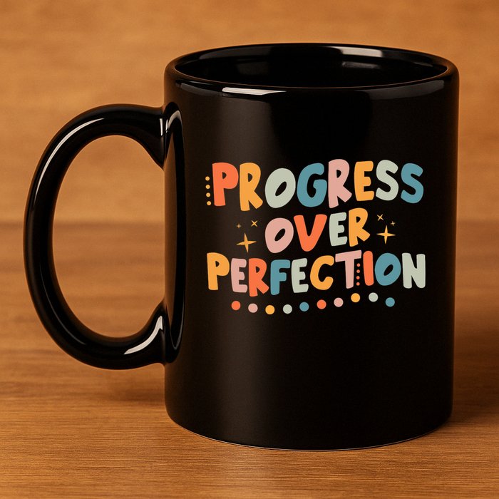Growth Mindset Progress Over Perfection Back To School Retro 11oz C Handle Ceramic Mug