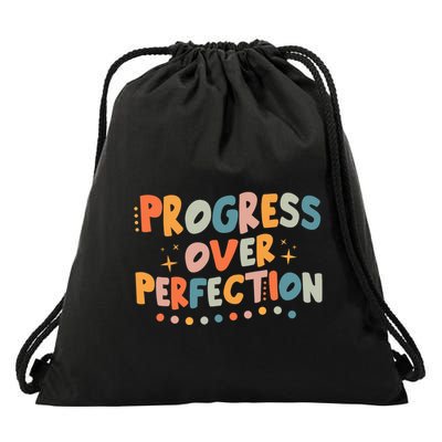 Growth Mindset Progress Over Perfection Back To School Retro Drawstring Bag